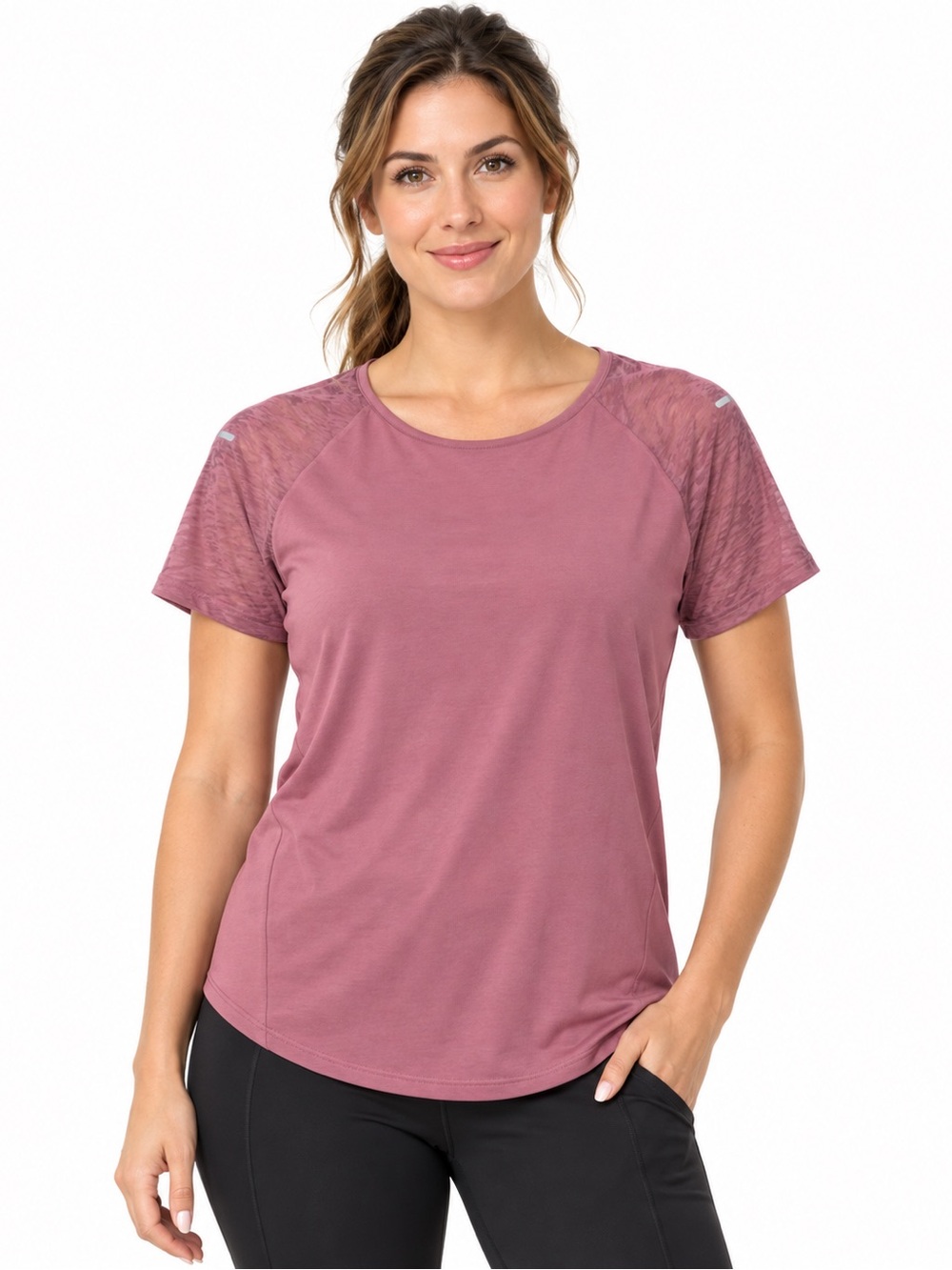 Avia Women’s Burnout Athletic Tee Medium 8-10 Rose Pink Moisture Wicking NWT
